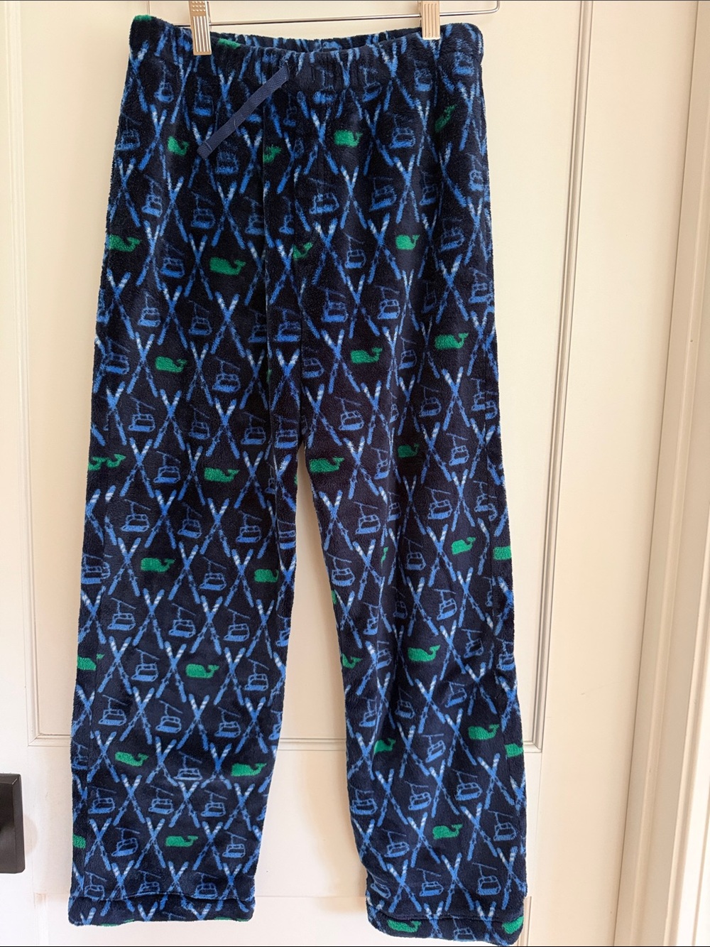 Vineyard Vines Navy Blue Plaid Fleece Joggers with Green Accents